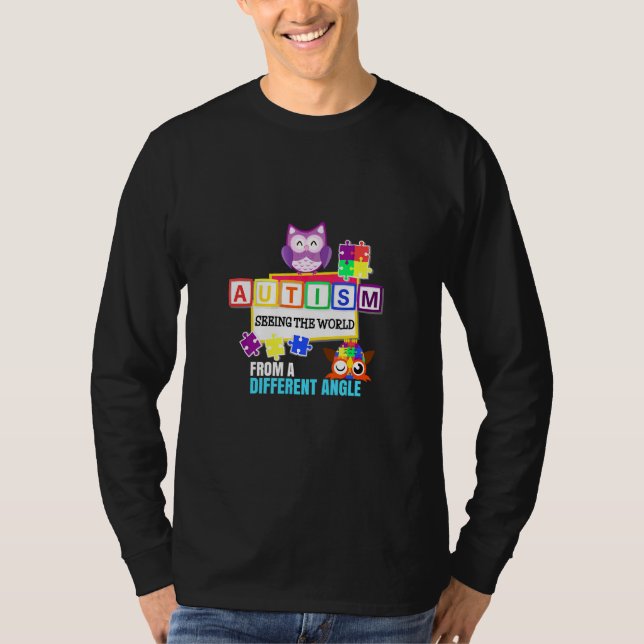 T-shirt Autism Support Puzzle Pièce Austim Awareness Owl (Devant)