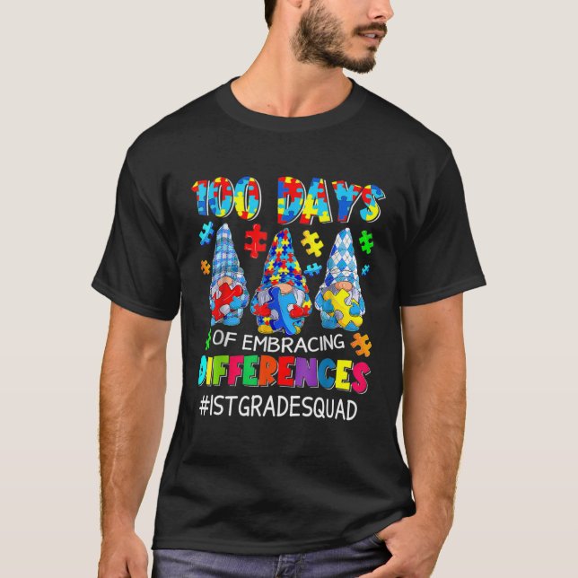 T-shirt Autism Teacher 100 Days Of Embracing Differences 1 (Devant)