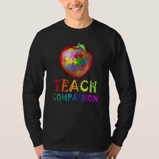 T-shirt Autism Teacher teach compassion apple puzzle autis (Devant)