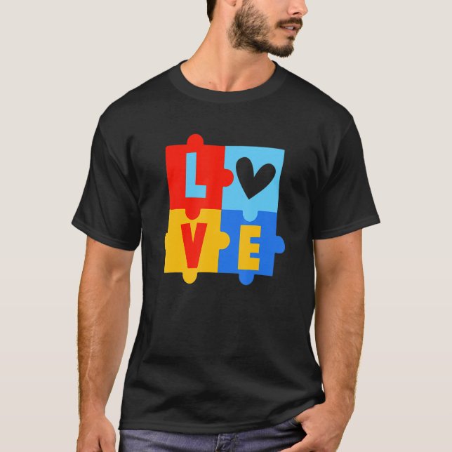 T-shirt Autism Valentines Day Love Heart Puzzle Autistic V (Devant)