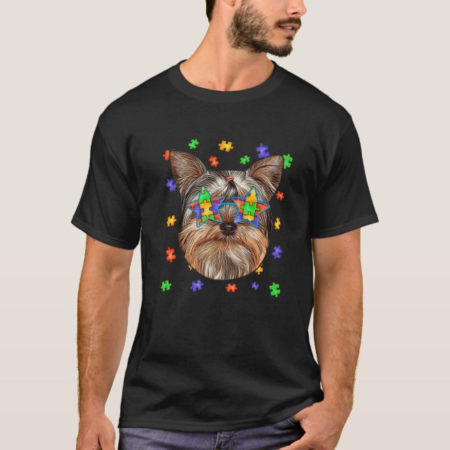 T-shirt Autism Yorkshire Terrier Chien Puzzle Lunettes de  (Devant)