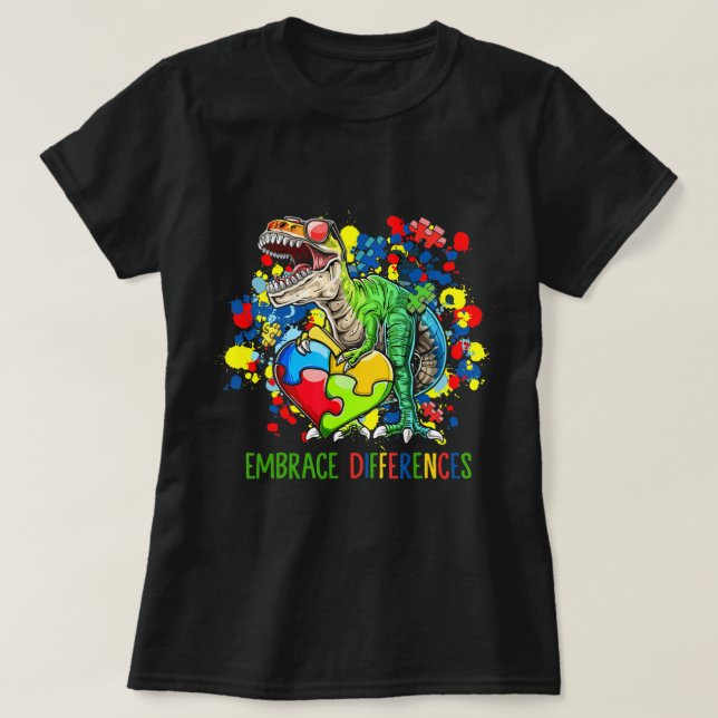 T-shirt Autisme Accepter les différences Dinosaur T-Rex en (Design devant)