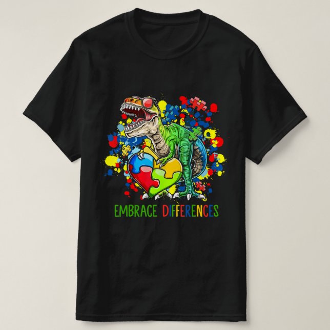 T-shirt Autisme Accepter les différences Dinosaur T-Rex en (Design devant)