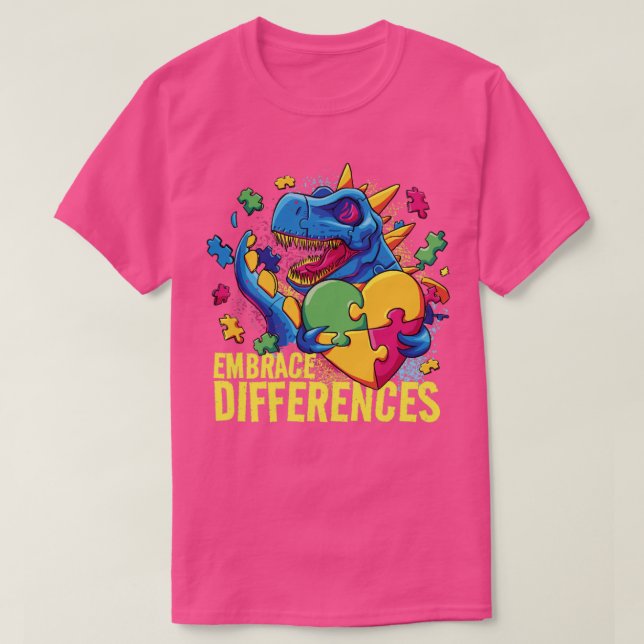 T-shirt Autisme Accepter les différences Dinosaur TRex Cou (Design devant)