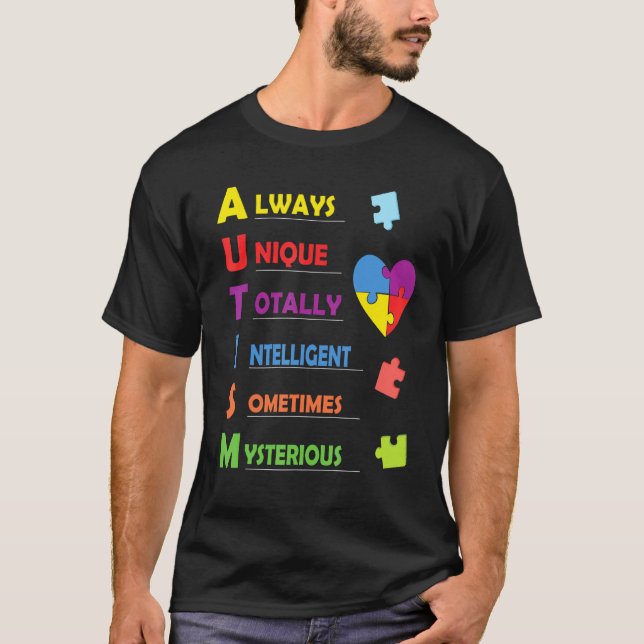 T-shirt Autisme Acronyme Et Pièce De Puzzle (Devant)