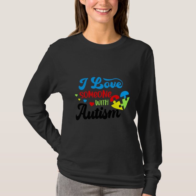 T-shirt Autisme Autisme J'Aime Quelqu'Un Avec Autisme (Devant)