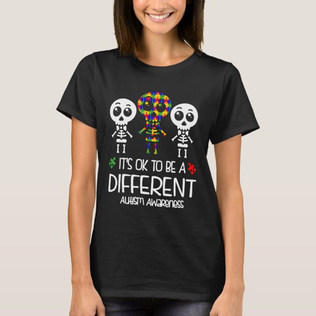 T-shirt Autisme-Autisme Squelette Mignon C'est Ok Différen (Devant)