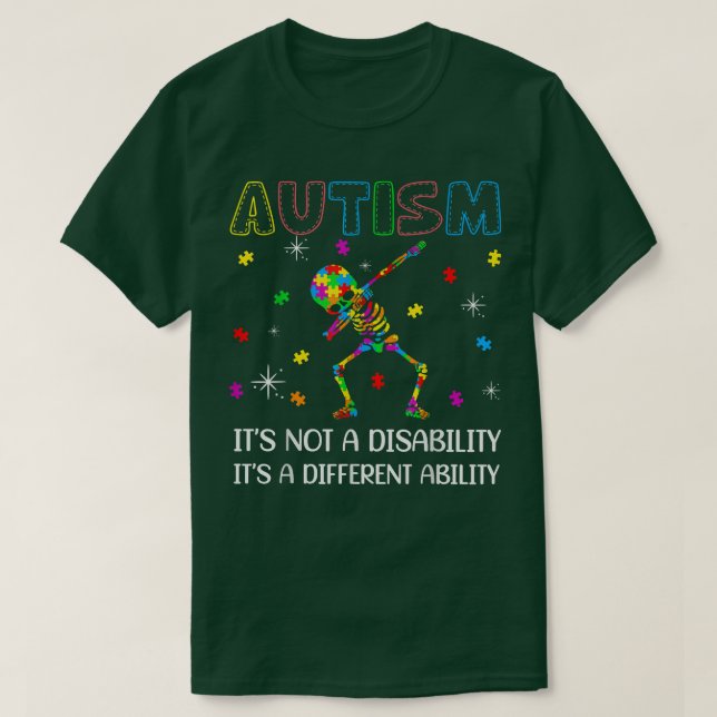 T-shirt Autisme C'est une capacité différente Dabbing Skel (Design devant)