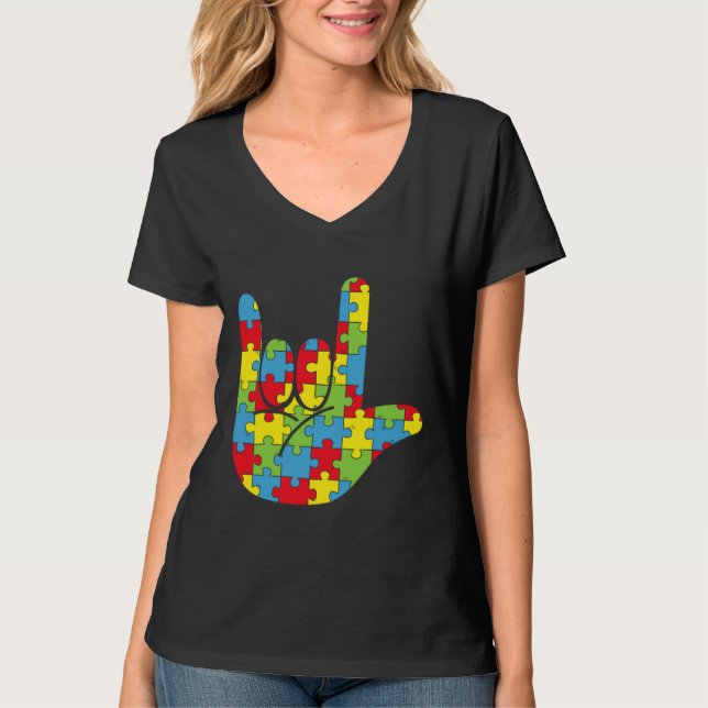 T-shirt Autisme Citation Asl Love Langue des signes Autism (Devant)