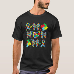 T-shirt Autisme Coquette Nœud Ruban Puzzle Autisme Maman N