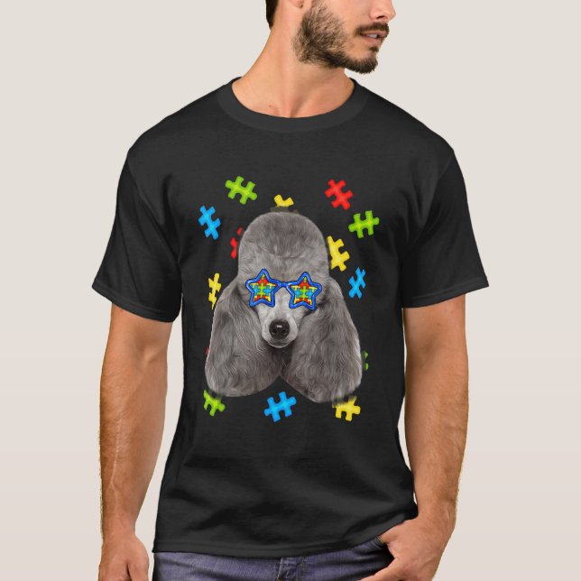 T-shirt Autisme de caniche mignon Puzzle Lunettes de solei (Devant)