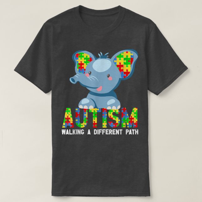 T-shirt autisme des éléphants marchant sur un chemin diffé (Design devant)