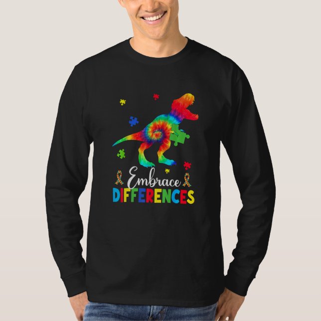 T-shirt Autisme Dinosaur Puzzle Pièce Embrasser les différ (Devant)