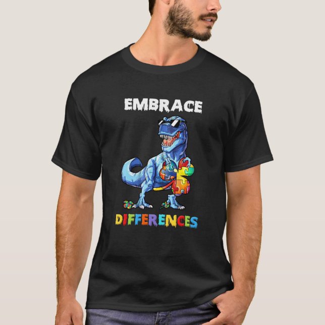 T-shirt Autisme Dinosaure Embrasser Différences Trèfle Puz (Devant)