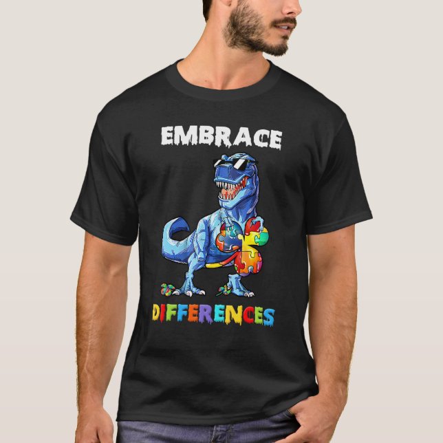 T-shirt Autisme Dinosaure Embrasser Différences Trèfle Puz (Devant)