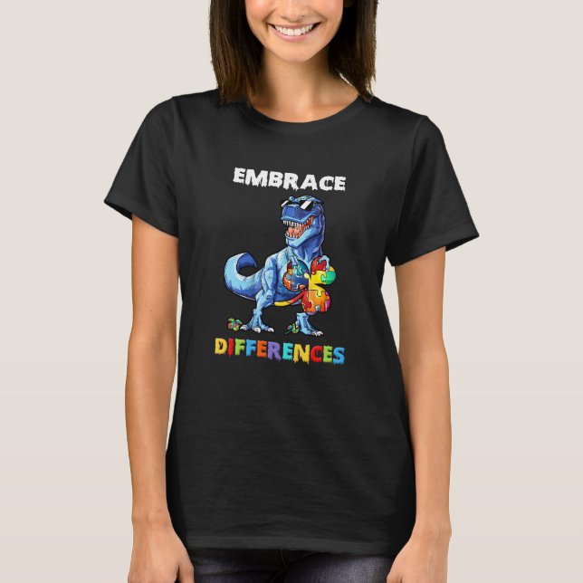 T-shirt Autisme Dinosaure Embrasser Différences Trèfle Puz (Devant)