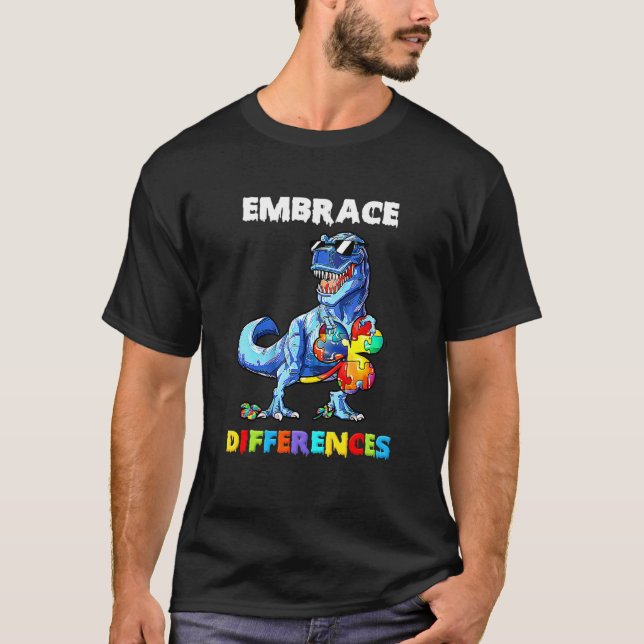T-shirt Autisme Dinosaure Embrasser Différences Trèfle Puz (Devant)