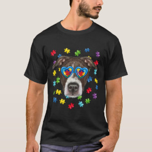 T-shirt Autisme drôle Pitbull Chien Puzzle Lunettes de sol