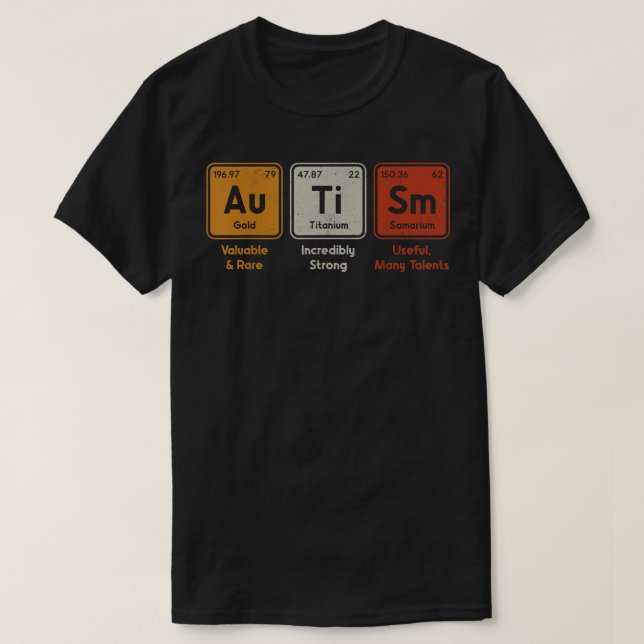 T-shirt Autisme Éléments de tableau périodique Orthographe (Design devant)
