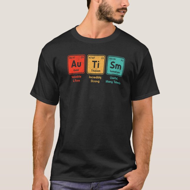 T-shirt Autisme Éléments de tableau périodique Orthographe (Devant)