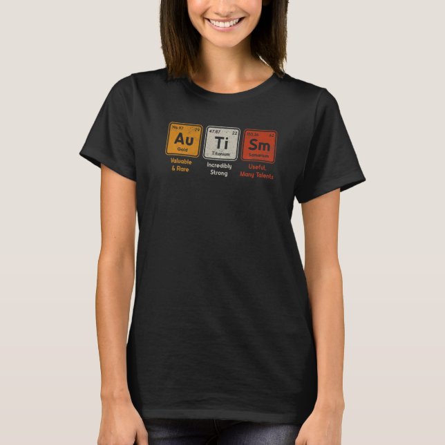 T-shirt Autisme Éléments de tableau périodique Orthographe (Devant)