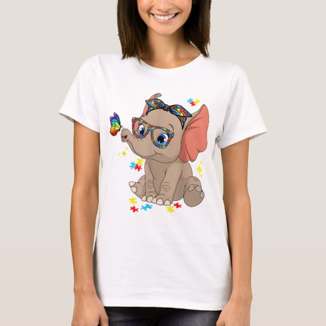 T-shirt Autisme Elephant lunettes Sensibilisation Maman En (Devant)