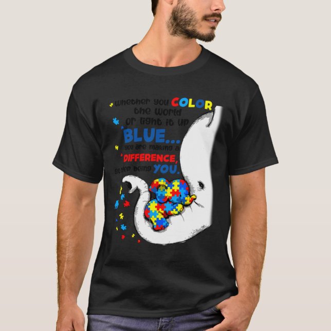 T-shirt Autisme Eléphant Maman Différence d'éléphant Alors (Devant)