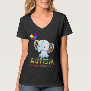 T-shirt Autisme Eléphant Marcher Un Chemin Différent Pour
