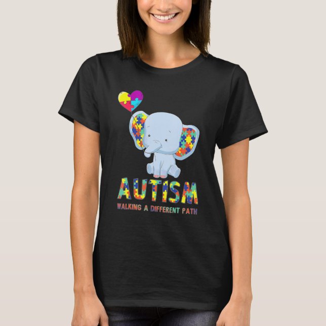 T-shirt Autisme Eléphant Marcher Un Chemin Différent T Che (Devant)