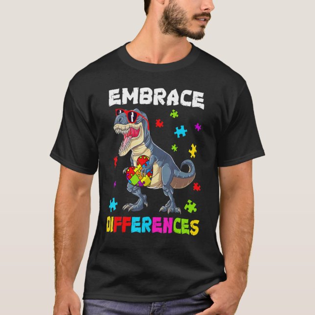 T-shirt Autisme Embrasser les différences Dinosaur Rex Enf (Devant)