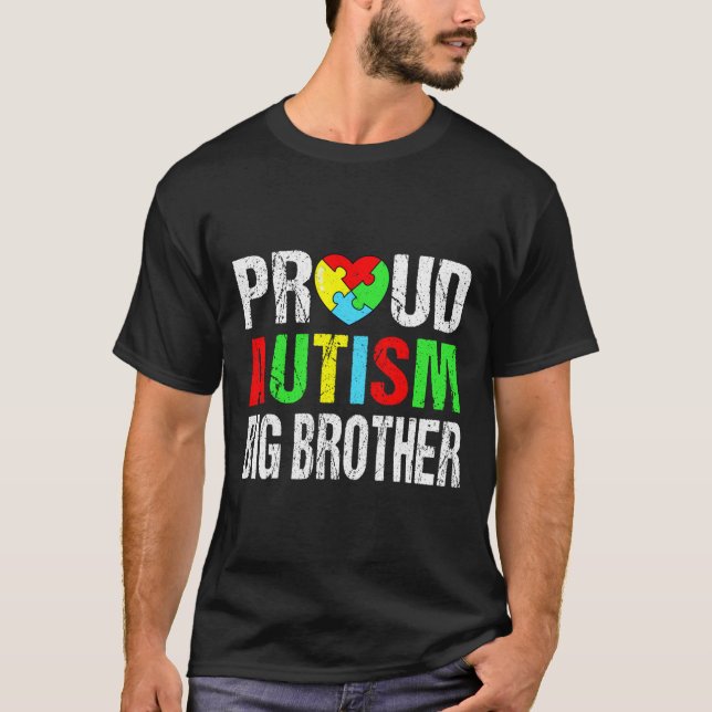 T-shirt Autisme Fière et Désireux Big Brother Heart Family (Devant)