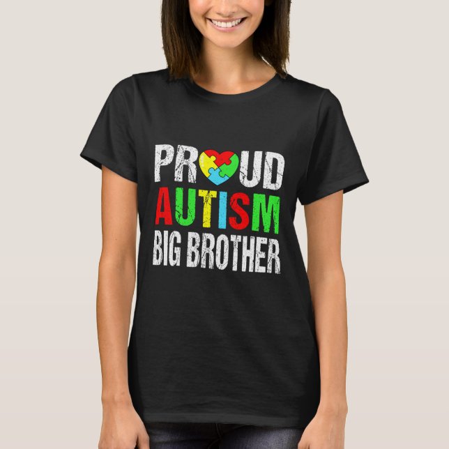 T-shirt Autisme Fière et Désireux Big Brother Heart Family (Devant)