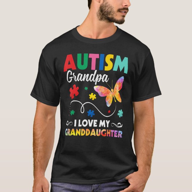 T-shirt Autisme Grand-Père J'Aime Mon Papillon Petite-Fill (Devant)