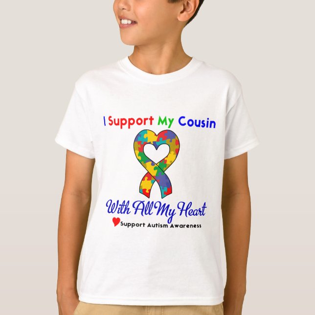 T-shirt Autisme : Je soutiens mon cousin de tout mon coeur (Devant)
