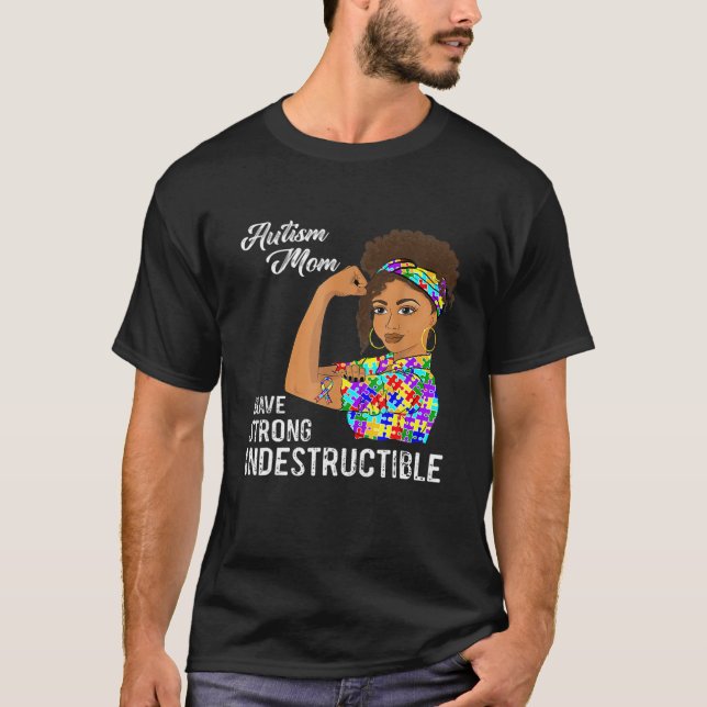 T-shirt Autisme Maman Indestructible Puzzle Autiste Ruban  (Devant)
