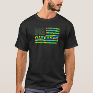 T-shirt Autisme Maman Sensibilisation Puzzle Drapeau Usa P