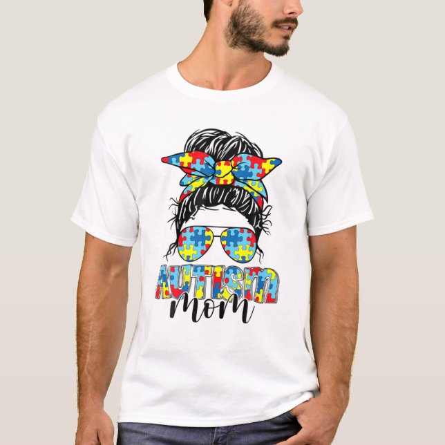 T-shirt Autisme Maman Vie Messager Lunettes de soleil Band (Devant)