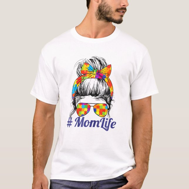 T-shirt Autisme Maman Vie Messager Lunettes de soleil Band (Devant)