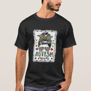 T-shirt Autisme Maman Vie Messy Bun Bleached Mère Fête