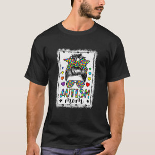 T-shirt Autisme Maman Vie Messy Bun Bleached Motheru2019s