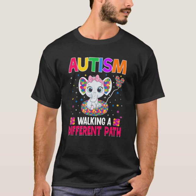 T-shirt Autisme Marcher sur un chemin différent Éléphant A (Devant)