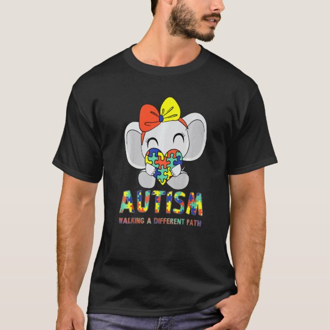 T-shirt Autisme Marcher un chemin différent Éléphant migno (Devant)