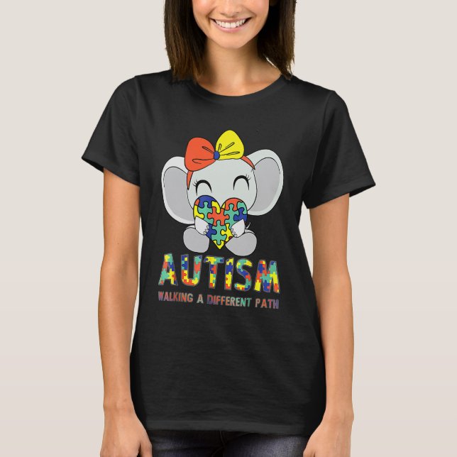 T-shirt Autisme Marcher un chemin différent Éléphant migno (Devant)