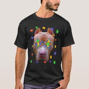T-shirt Autisme mignon Pitbull Chien Puzzle Lunettes de so