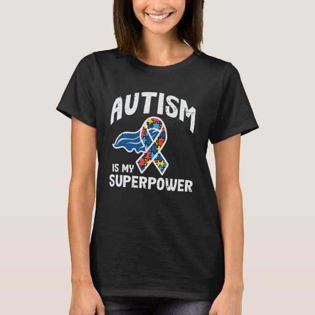 T-shirt Autisme Mon Ruban De Puzzle De Superpuissance Sens (Devant)