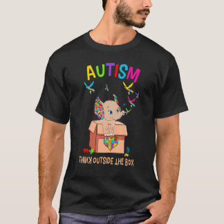 T-shirt Autisme Pensez En Dehors De La Boîte Éléphant Mign
