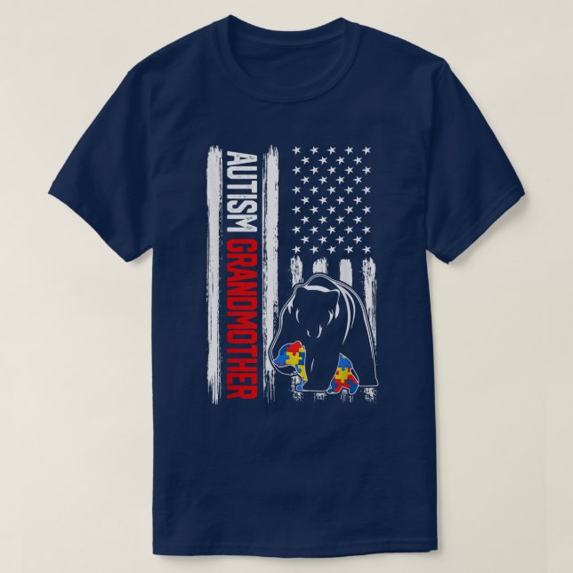 T-shirt Autisme rétro Grand-mère Ours Joueur du drapeau am (Design devant)