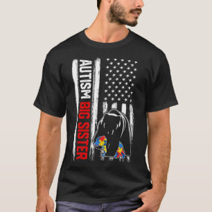 T-shirt Autisme rétro Grosse soeur ours Drapeau américain