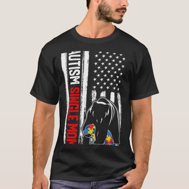 T-shirt Autisme rétro Mère célibataire Ours Drapeau améric (Devant)