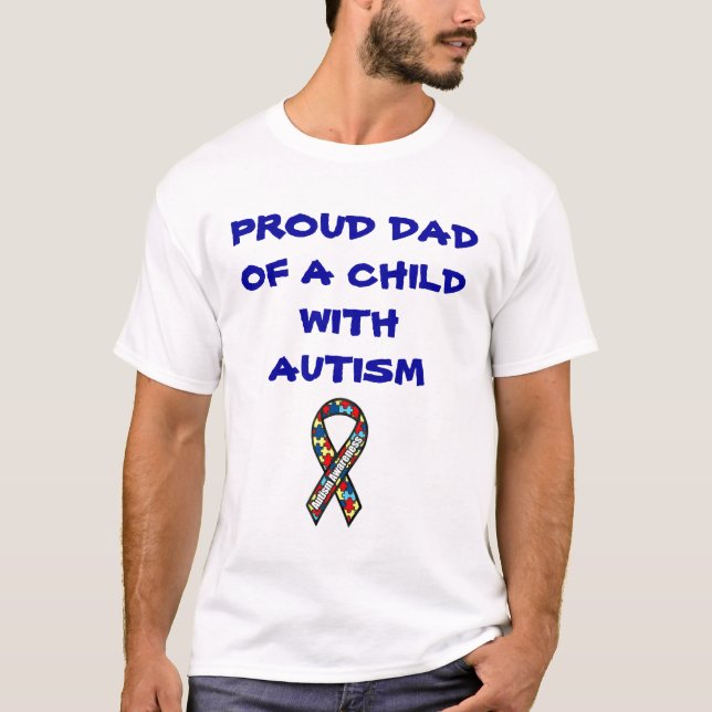 T-shirt autisme ribbon12, PAPA FIER D'UN ENFANT AVEC (Devant)